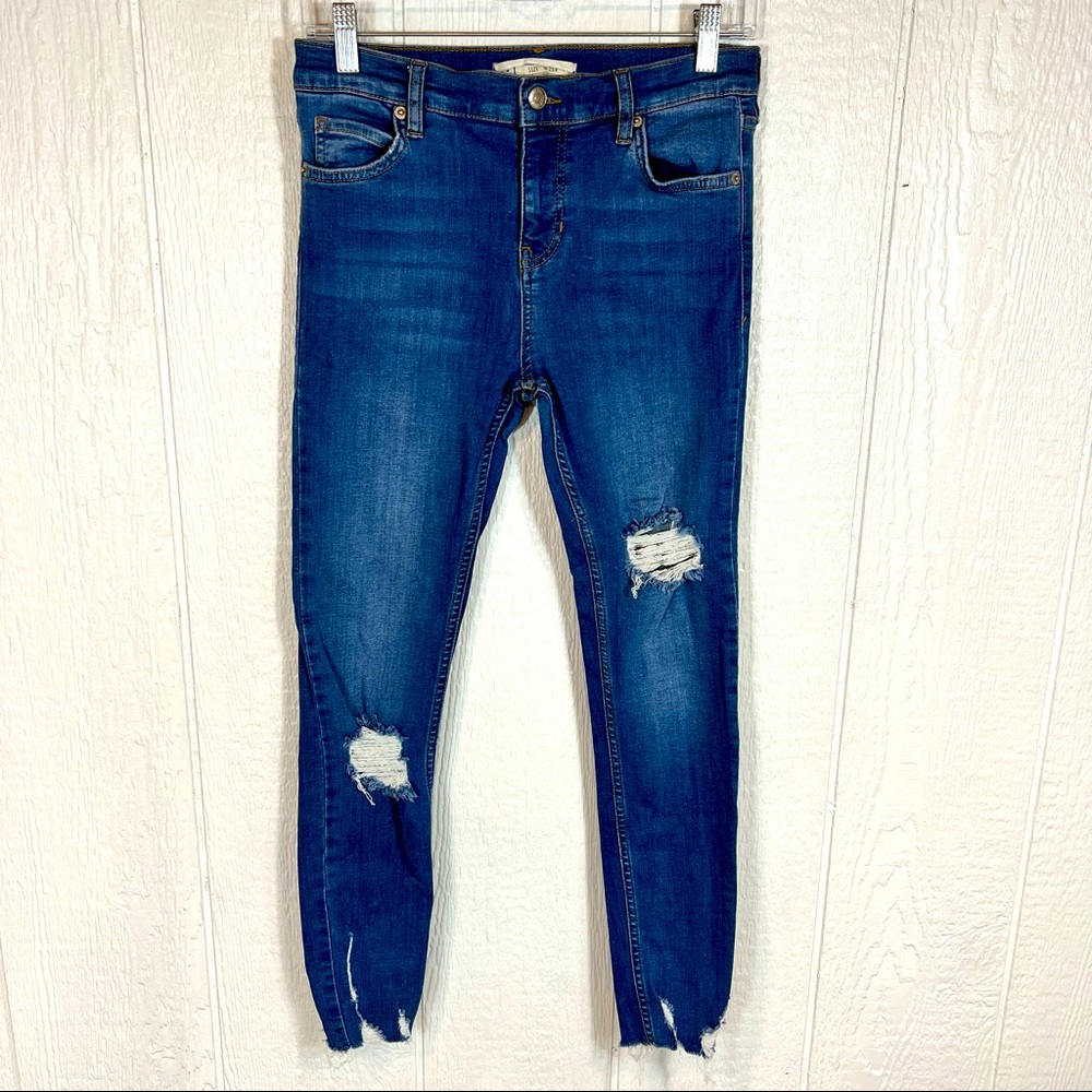Free People Blue Distressed Ankle Jeans
